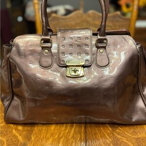Arcadia Satchel Patent Shiny Leather Made in Italy Light Burgundy